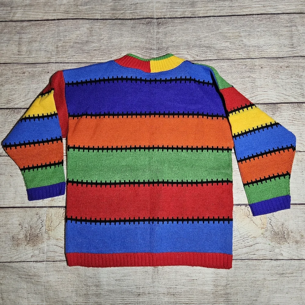 Vintage 80s 90s knit waves mini waves block multi color stitch crewneck sweater